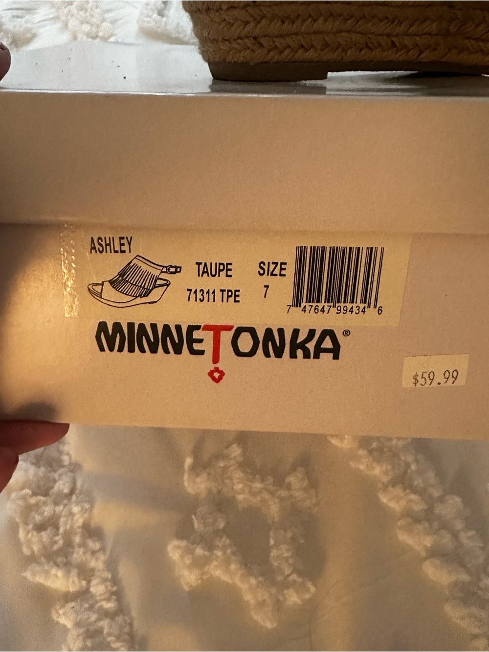 Minnetonka Taupe and Black Logo Wedge Box